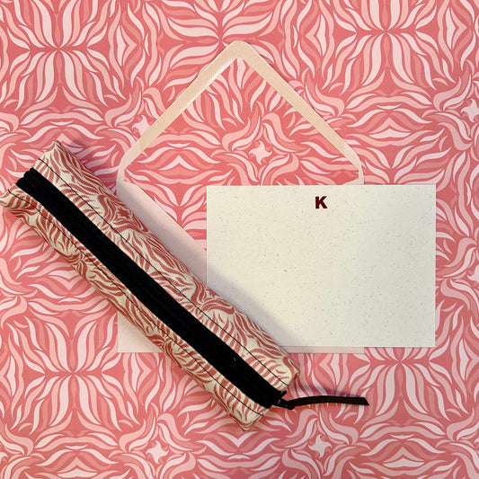 Boxed Cards & Pencil Case Set, Coral Swishes